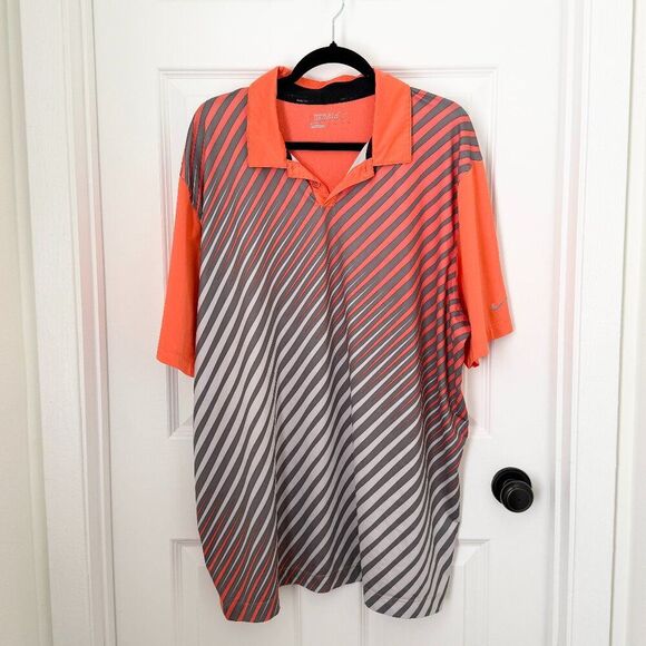Men Nike Golf Dri Fit Striped Collared Polo Short Sleeve in Orange Extra Large - Picture 1 of 7